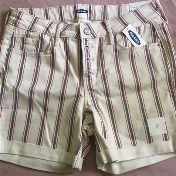 OLD Navy womens mid rise button fly multi stripe jeans shorts for women.… - Picture 2 of 4